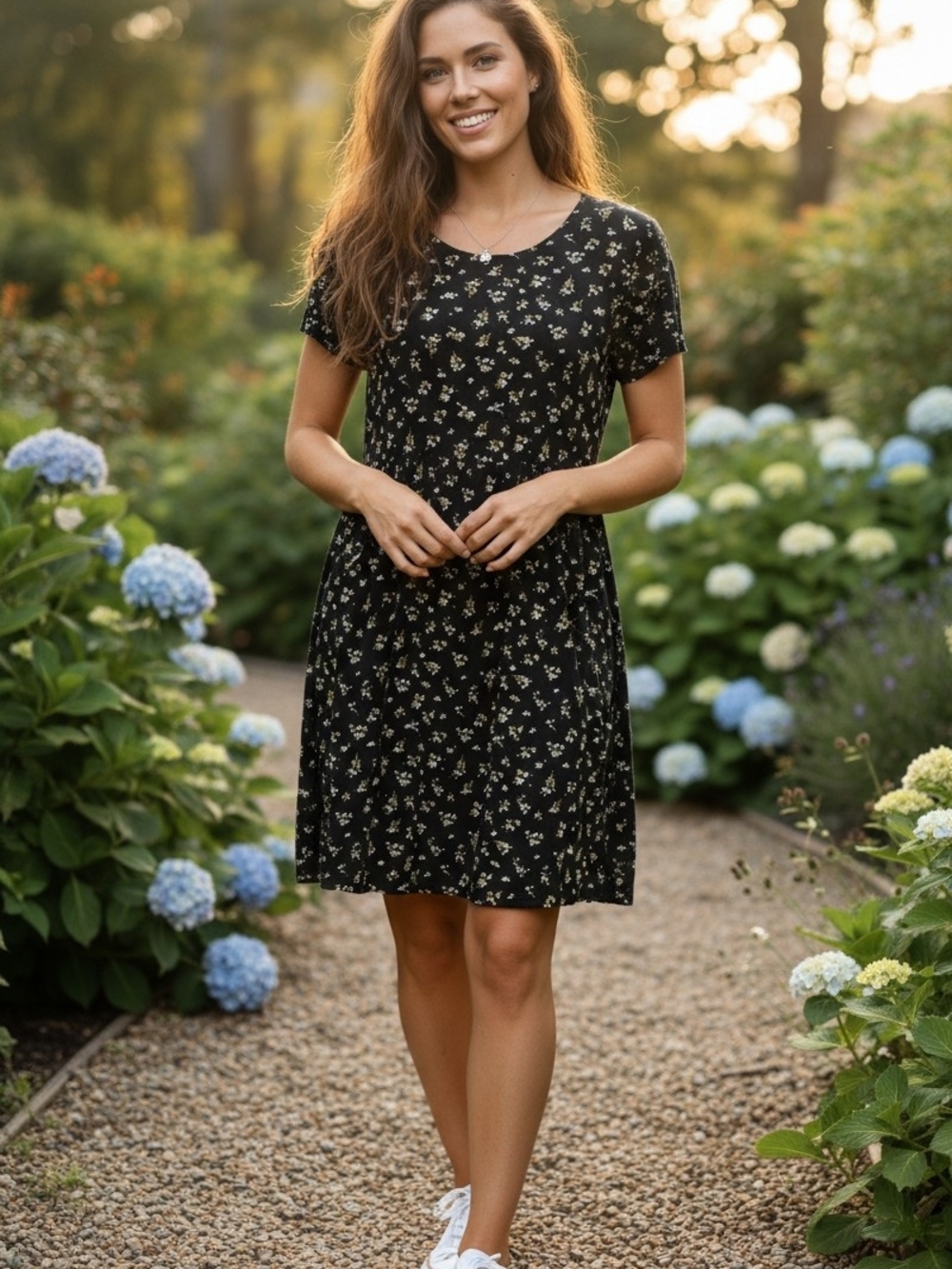 ❤️NWOT❤️Old Navy Black Mini Dress with Tiny Yellow and Cream Floral Print